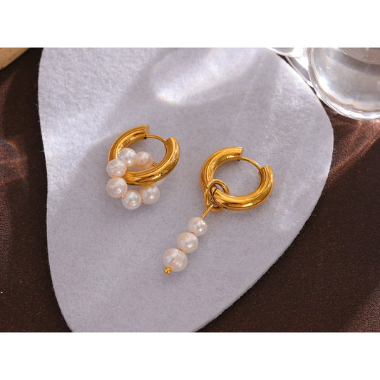 Natural Pearl Stainless Steel Golden Metal Earrings