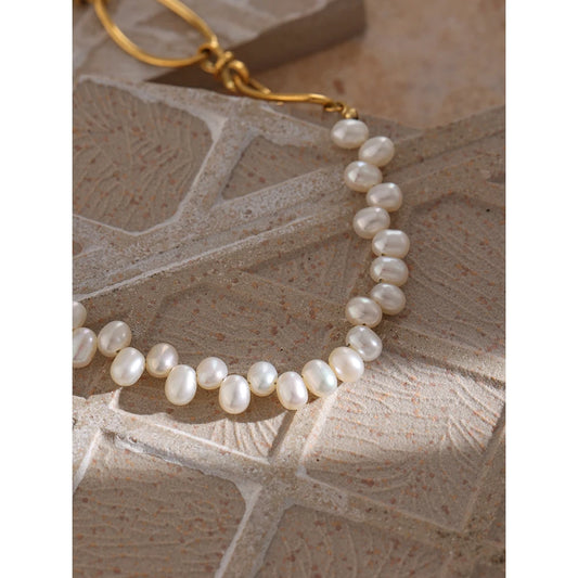 Stainless Steel Elegant Natural Pearl Chain Necklace