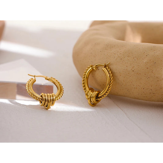 Stainless Steel Gold PVD Plated Twisted Huggie Earrings