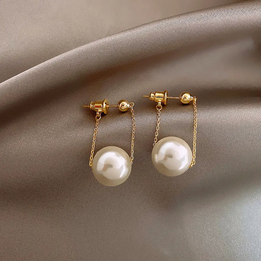 Stainless Steel Elegant Small Pearl Pendant Earrings