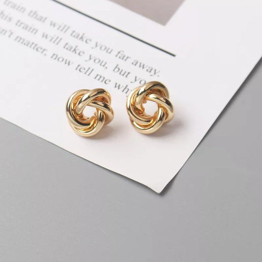 Tiny Metal Stud Gold Color Twist Round Earrings