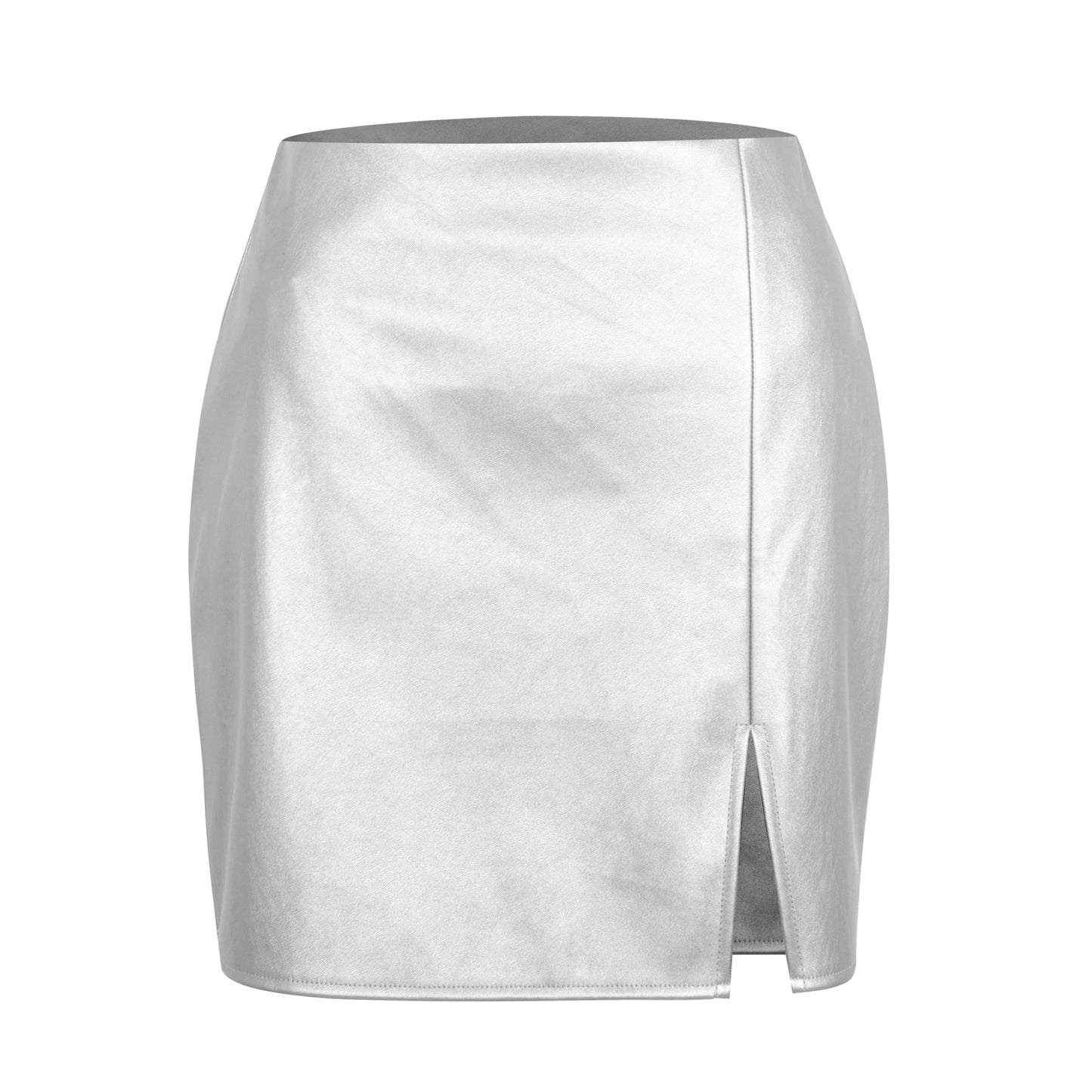 Split PU Leather Party High Waist Zipper Skirt