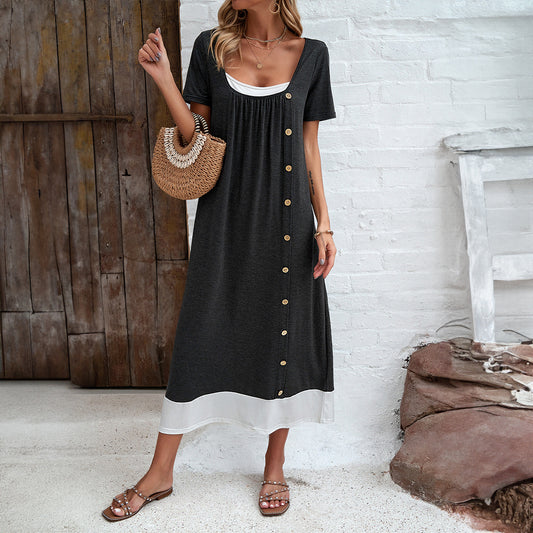 Short Sleeve U-neck Dress