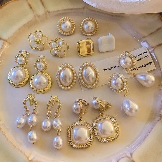 French Vintage Pearl Clip on Earrings Without Ear Holes