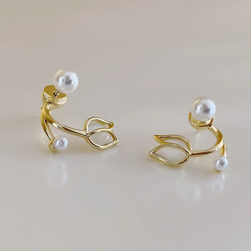 Tulip Flower Pearl Stud Earrings (Multiple Styles)