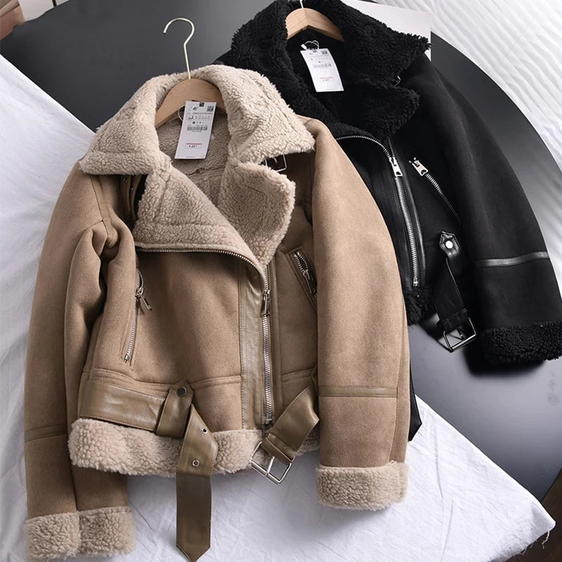 Winter Vintage Suede Lamb Fur Short Jacket