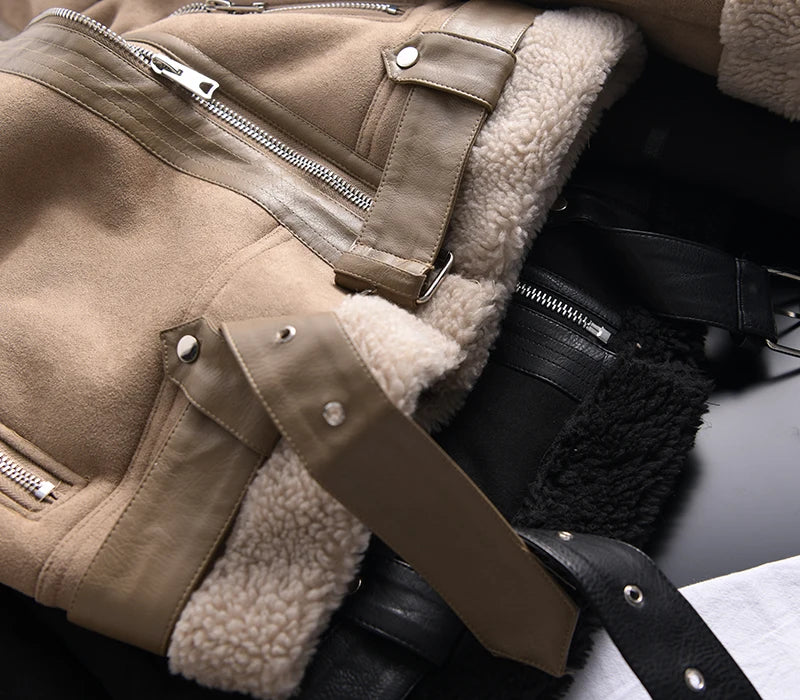 Winter Vintage Suede Lamb Fur Short Jacket