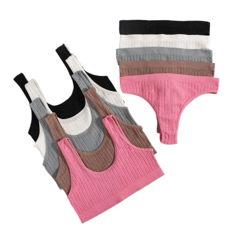 Seamless Bra Set Ribbed Underwear Comfy Sports Bra