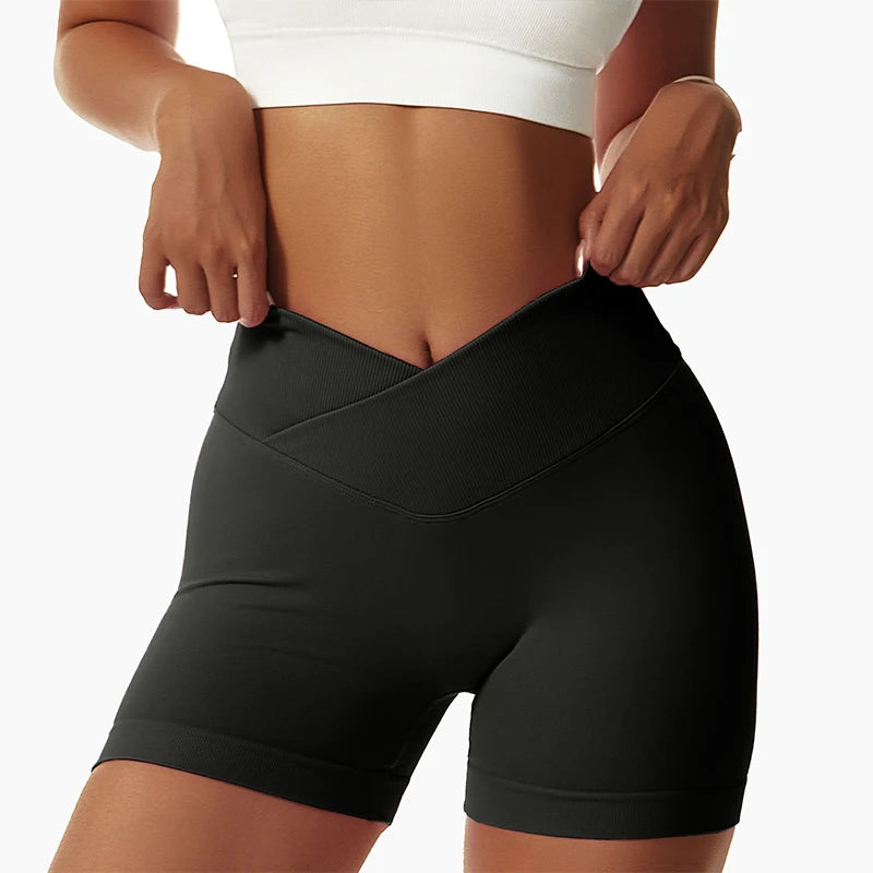 Seamless High Cross Waist Stretch Butt Lift Gym Shorts