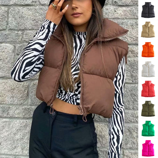 Short Zip Puffer Vest Sleeveless