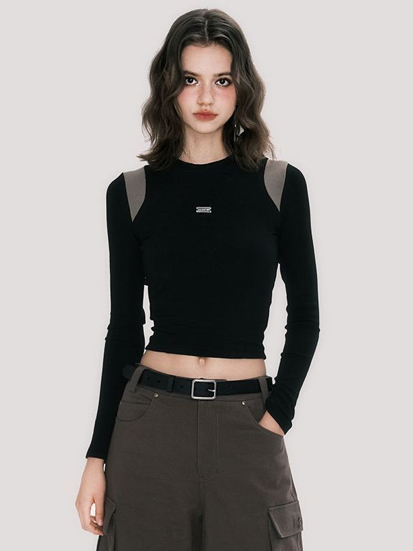 Long Sleeves Round Neck Slim Top