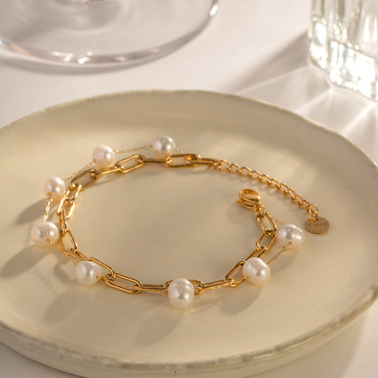 Stainless Steel French Elegant Bracelet Freshwater Pearl Bracelet